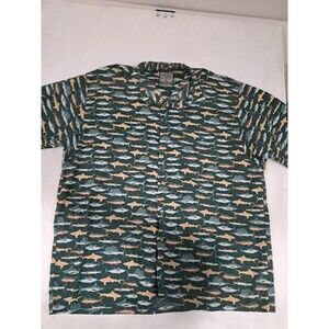 Vtg Mens Collared Shirt AOP saltwater Fish Florida Body Objects 3XT Green USA